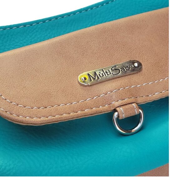 MultiSac Turquoise & Tan Faux Leather Mini Crossbody Bag - Picture 2 of 13